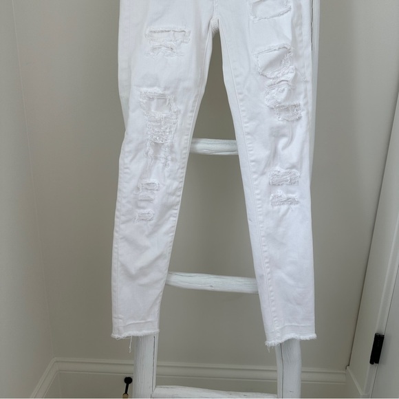 American Eagle Outfitters White Distressed Hi Rise Jegging Cropped Jeans Size 0 - Picture 7 of 13